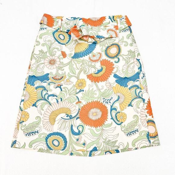 J. Crew Cream Flower Patterned Belted Pencil Skirt Size 4 Petite NWOT - Picture 2 of 6